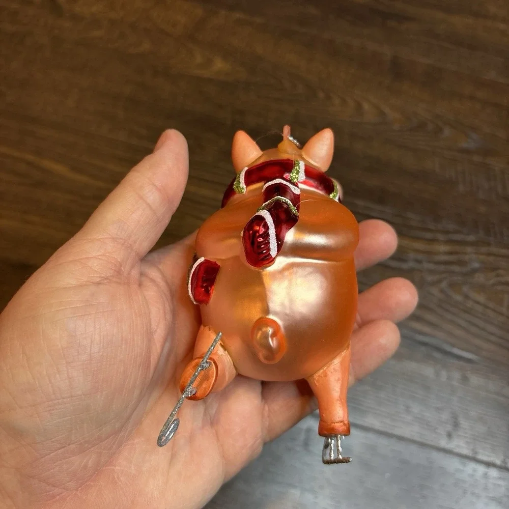 Glass Blown Pink Pig Ice Skating Ornament Christmas‎ Tree Vintage